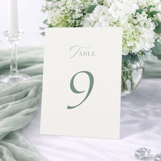 Numéros de table de mariage vert sauge minimal 1–1