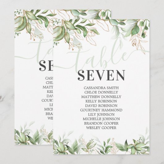 Numéros de table de placement de nom d'eucalyptus (Devant / Derrière)