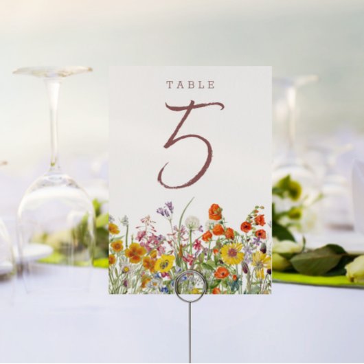 Numéros de table du Mariage fleur sauvage