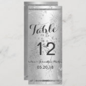 Numéros de table élégants argent métallisé floral (Devant / Derrière)