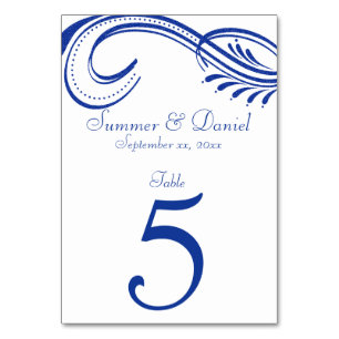 Numéros de table élégants, bleu marine naval sur f