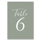 Numéros de table élégants en vert sauge en script (Dos)
