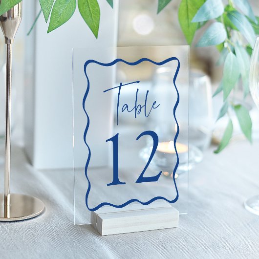 Numéros de table en acrylique à cadre ondulé bleu