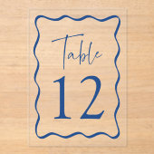 Numéros de table en acrylique à cadre ondulé bleu (Recto)