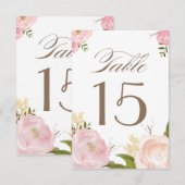 Numéros de table en carte avec fleurs aquarelles r (Devant / Derrière)