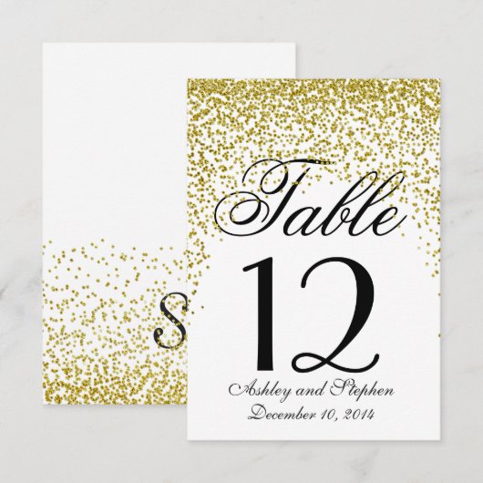 Numéros de table en confettis dorés pailletés (Devant / Derrière)