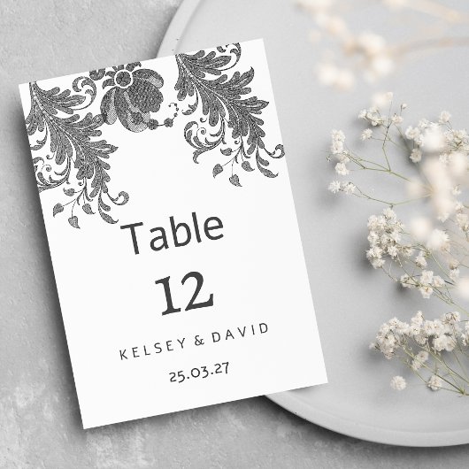 Numéros de table en dentelle florale à paillettes