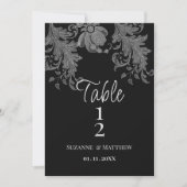 Numéros de table en dentelle florale noir et blanc (Devant)