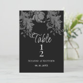 Numéros de table en dentelle florale noir et blanc (Debout devant)