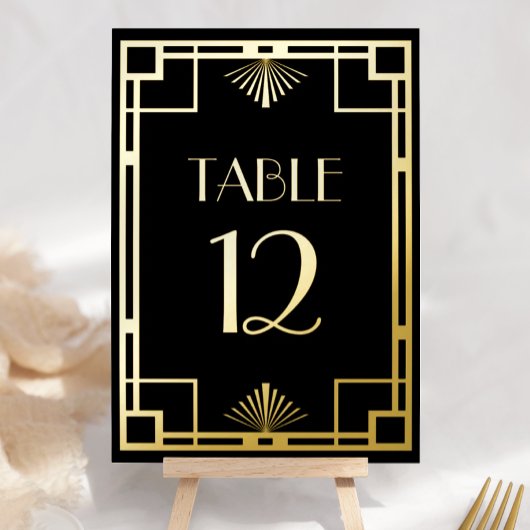 Numéros de table en noir et or feuille style Art D