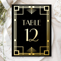Numéros de table en noir et or feuille style Art D
