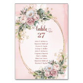 Numéros de table en or à verdure florale rose pâle (Dos)