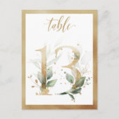 Numéros de table en or avec feuillage vert, carte (Devant)