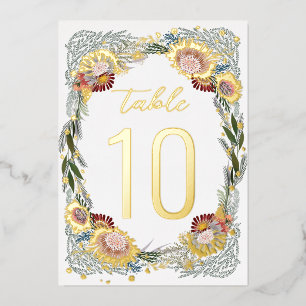 Numéros de table en or feuille Boho Fleurs esquiss