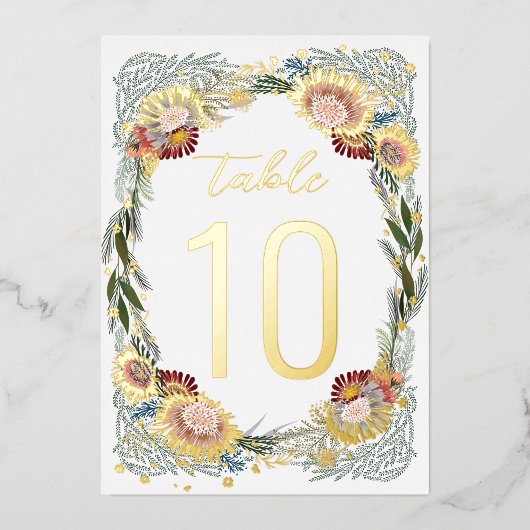 Numéros de table en or feuille Boho Fleurs esquiss (Recto)