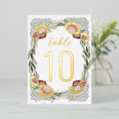 Numéros de table en or feuille Boho Fleurs esquiss (Debout devant)