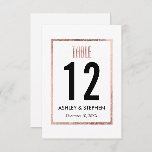 Numéros de table en or rose Faux chic (Devant / Derrière)