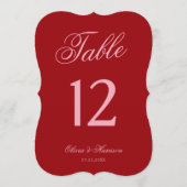 Numéros de table en script découpe gras rose rouge (Devant)