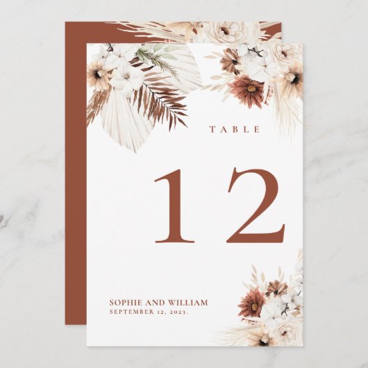 Numéros de table en terre cuite florale Boho (Devant / Derrière)