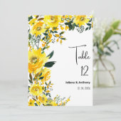 Numéros de table floraux botaniques d'été jaune or (Debout devant)