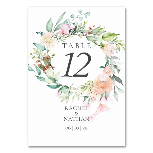 Numéros de table floraux élégants à l'aquarelle (Dos)
