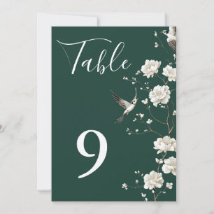 Numéros de table floraux en chinoiserie vert émera