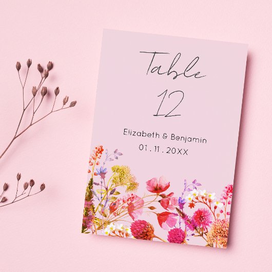 Numéros de table floraux lavande orange rose jaune