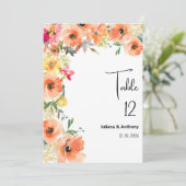 Numéros de table floraux orange jaune été botaniqu (Debout devant)
