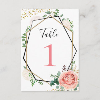 Numéros de table géométriques rose et or modernes