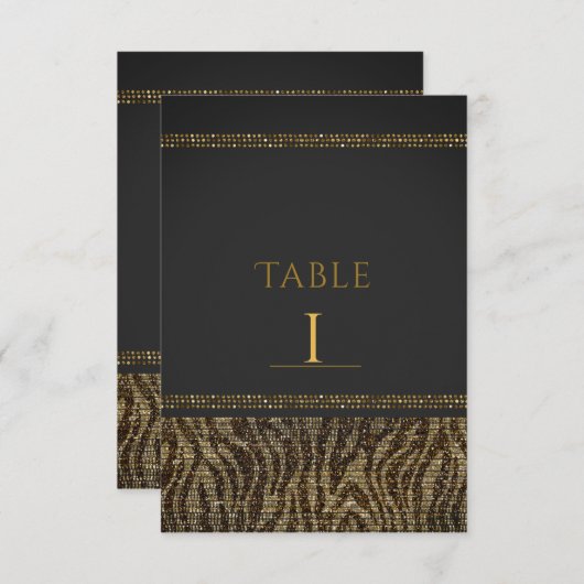 Numéros de table glamour pailletés Zèbre (Devant / Derrière)