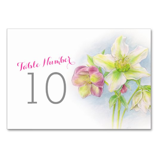 Numéros de table Hellebore blanc rose mariage (Devant)