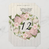 Numéros de table Hydrangea rose Lace Bois rustique (Devant / Derrière)
