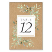 Numéros de table kraft rustiques à verdure aquarel (Dos)