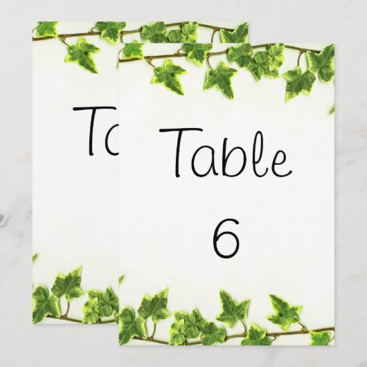 Numéros de table - Lierre vert (Devant / Derrière)