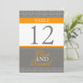 Numéros de table mariage à bandes grises et orange (Debout devant)