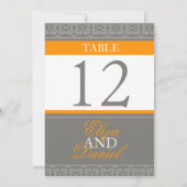 Numéros de table mariage à bandes grises et orange (Dos)