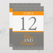 Numéros de table mariage à bandes grises et orange (Devant / Derrière)