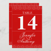 Numéros de table mariage à bandes rouges (Devant / Derrière)