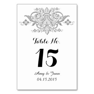 Numéros de table mariage damassé gris argent damas