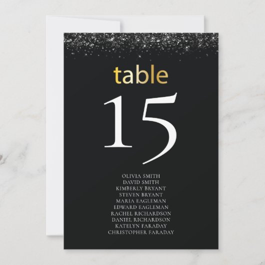 Numéros de table mariage Design noir avec Parties (Devant)