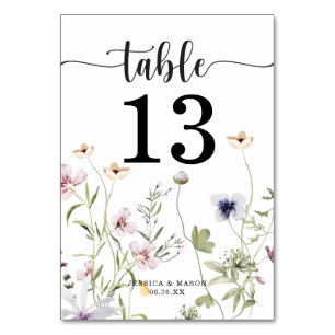 Numéros de table Mariage fleur sauvage double face