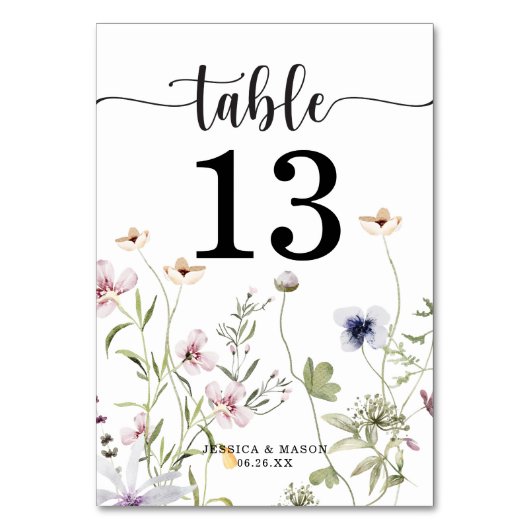 Numéros de table Mariage fleur sauvage double face (Dos)