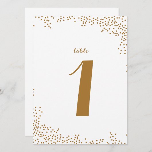 Numéros de table Mariage Gold Confetti (Devant / Derrière)