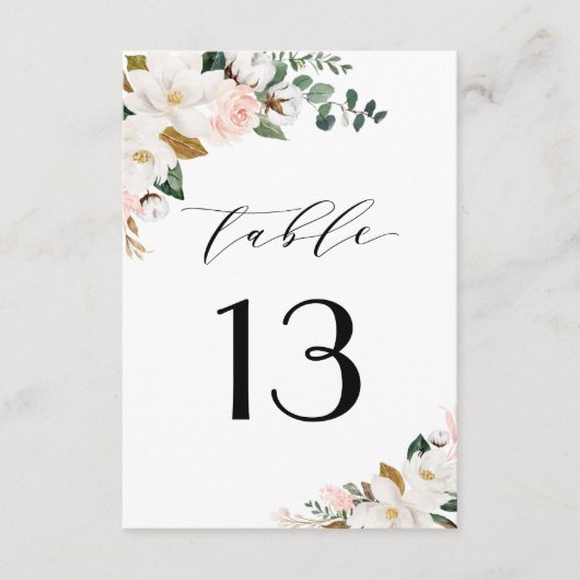 Numéros de table Mariage rose or et blanc Magnolia (Devant)