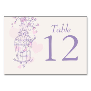 Numéros de table mariage rose violet Birdcage