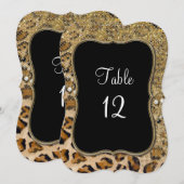 Numéros de table Motif léopard Pailleté or naturel (Devant / Derrière)