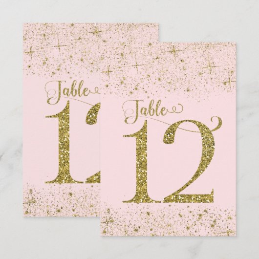 Numéros de table Pailletés Rose Doré N° 12 (Devant / Derrière)