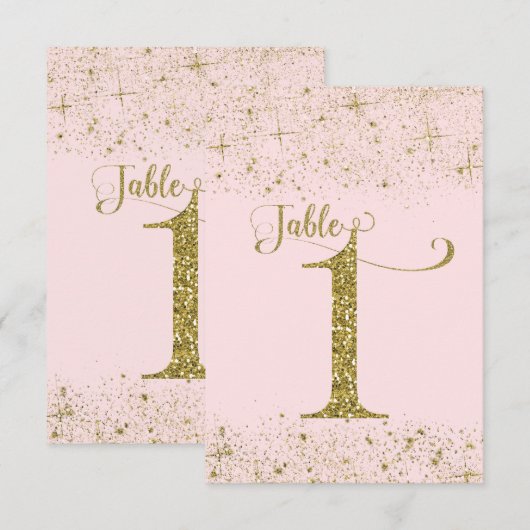 Numéros de table Pailletés Rose Doré Numéro 1 (Devant / Derrière)