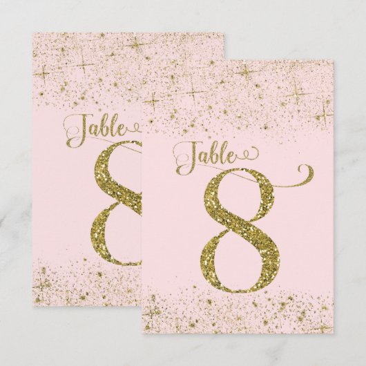 Numéros de table Pailletés Rose Doré Numéro 8 (Devant / Derrière)
