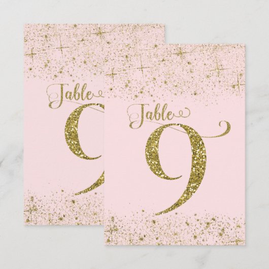 Numéros de table Pailletés Rose Doré Numéro 9 (Devant / Derrière)